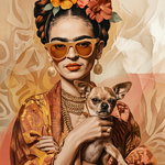 Frida met Chihuahua Chic wanddecoratie met speels portret van Frida en een chique chihuahua