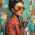 Frida in Straatrumoer wanddecoratie met kleurrijk portret temidden van levendig straatleven