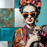 Frida met Chihuahua Chic wanddecoratie met speels portret van Frida en een chique chihuahua