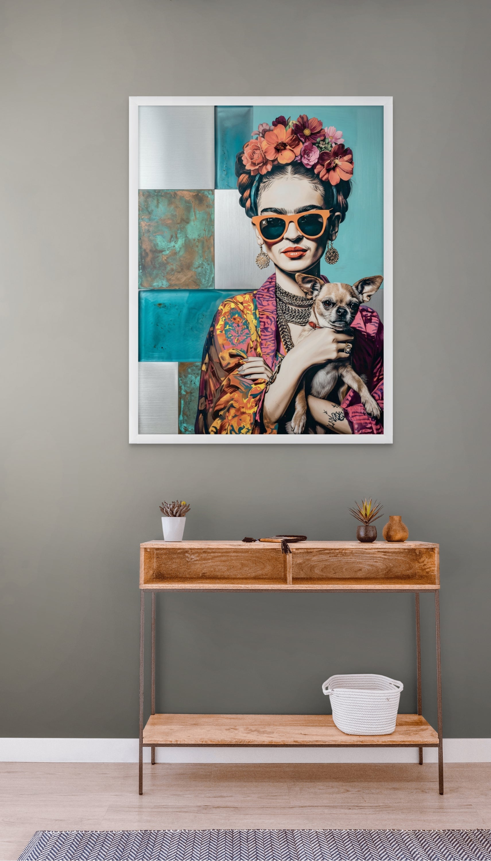 Frida Kahlo Stijl Wanddecoratie Zonnebril – Kleurrijke Vrouw Canvas Print