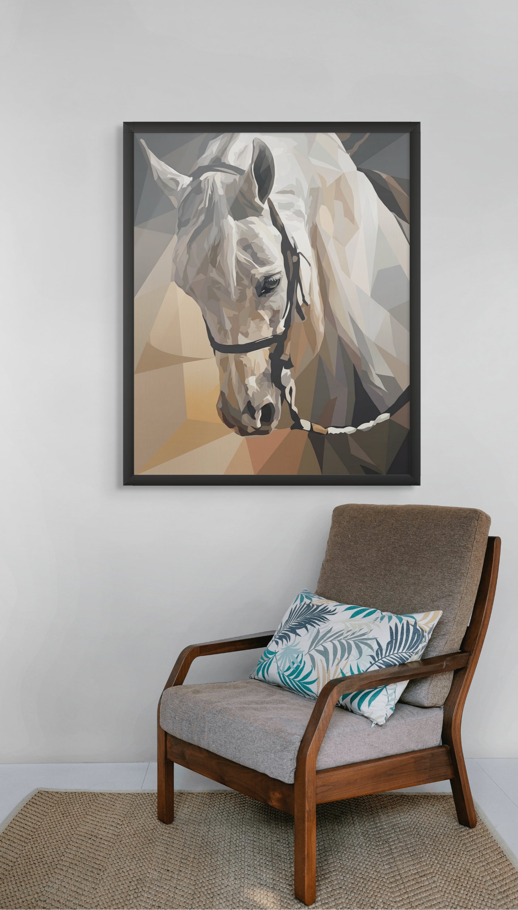 Geometrisch Wit Paard Wanddecoratie – Modern Portret Canvas Print