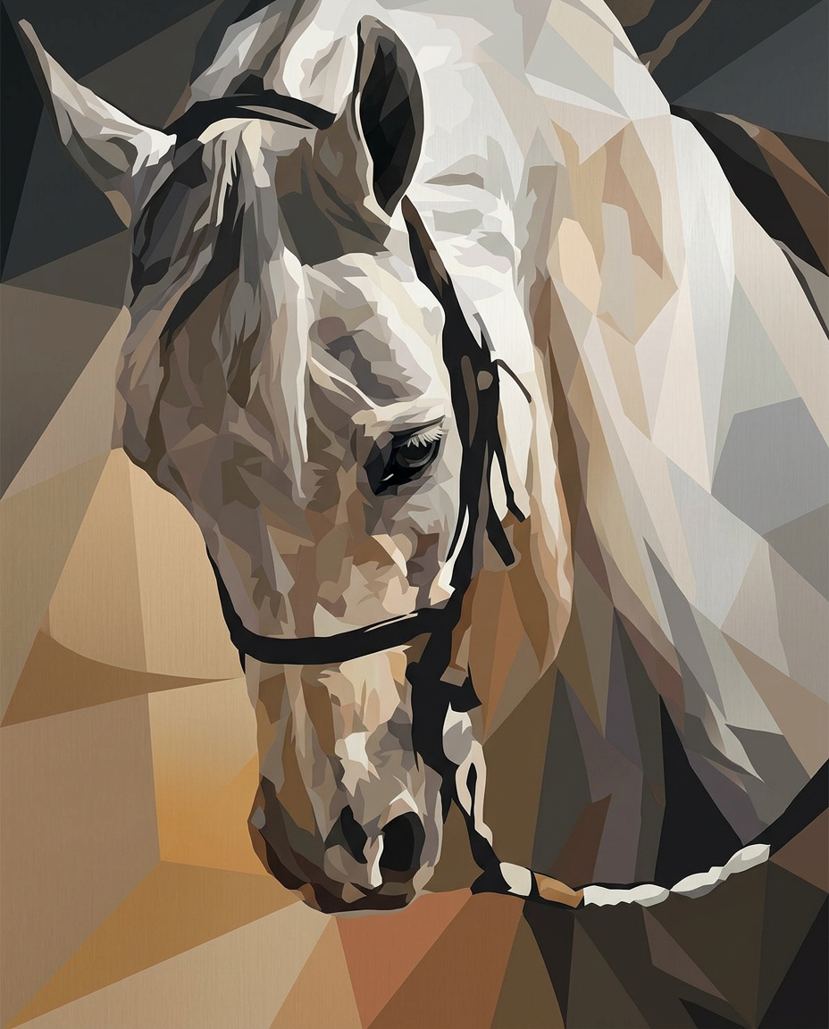 Geometric White Horse Portrait wanddecoratie met wit paard in geometrische vormen