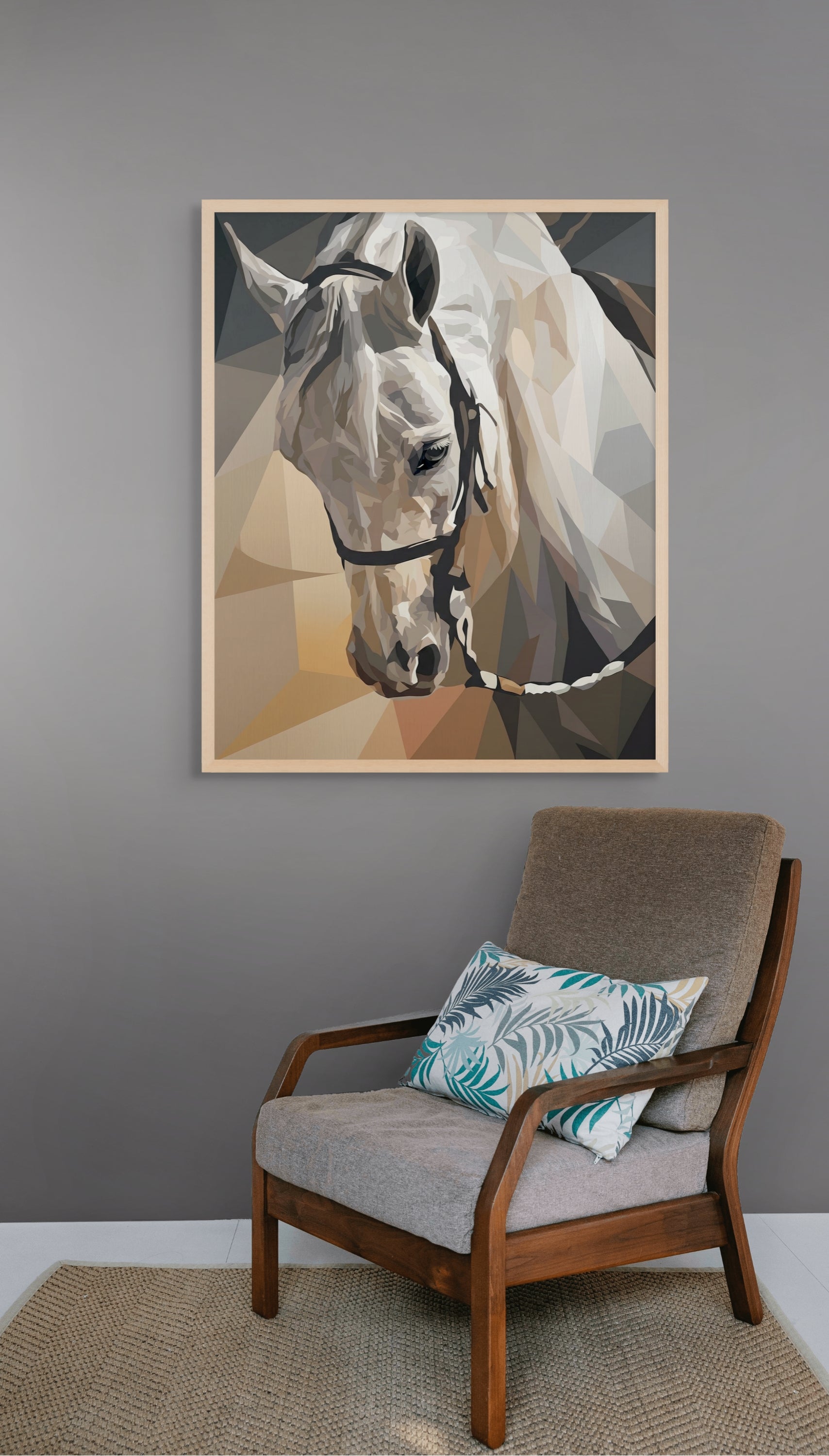 Geometrisch Wit Paard Wanddecoratie – Modern Portret Canvas Print