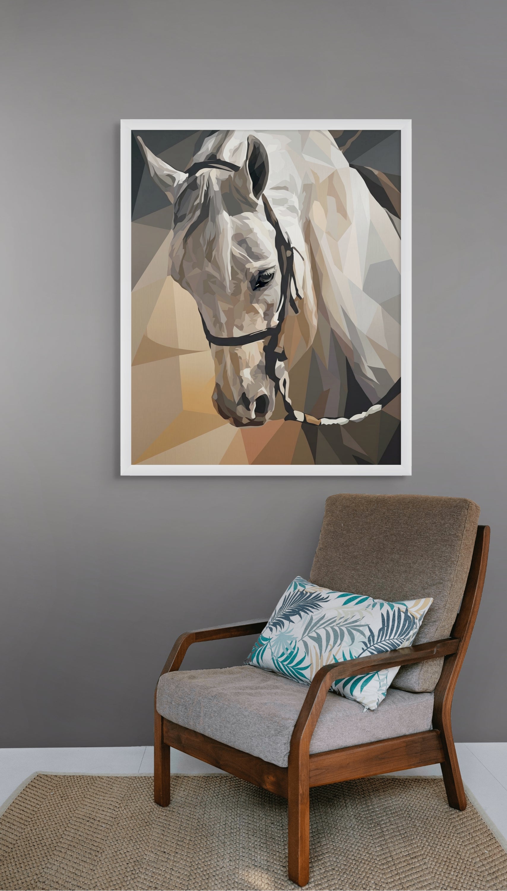 Geometrisch Wit Paard Wanddecoratie – Modern Portret Canvas Print