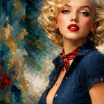 Blond en Blauw Verleiding wanddecoratie met portret in blond- en blauwtinten