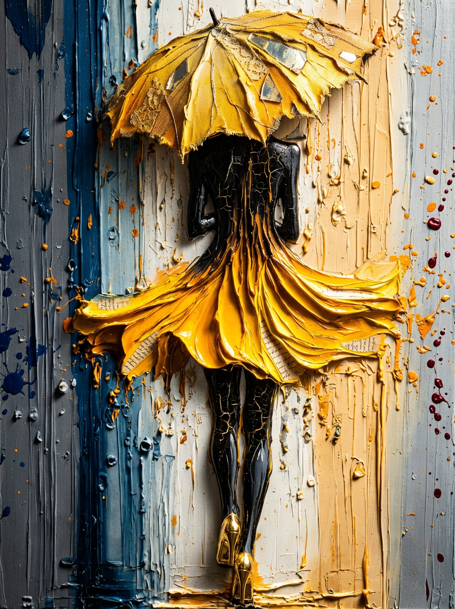 Golden Drip Parade – Wandbild auf Leinwand, Aluminium oder Poster