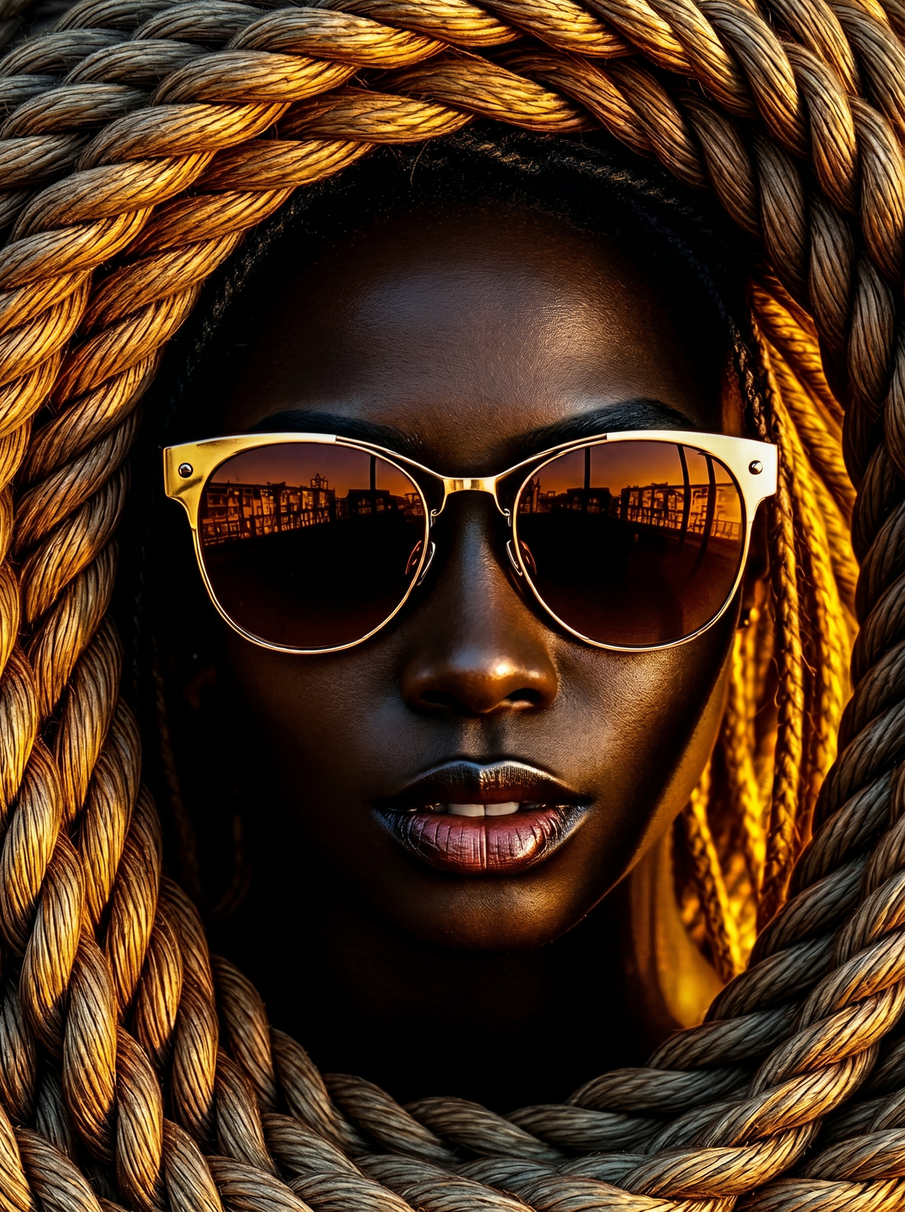 Golden Rope Eclipse wanddecoratie met gouden koorden rond een verduisterde cirkel