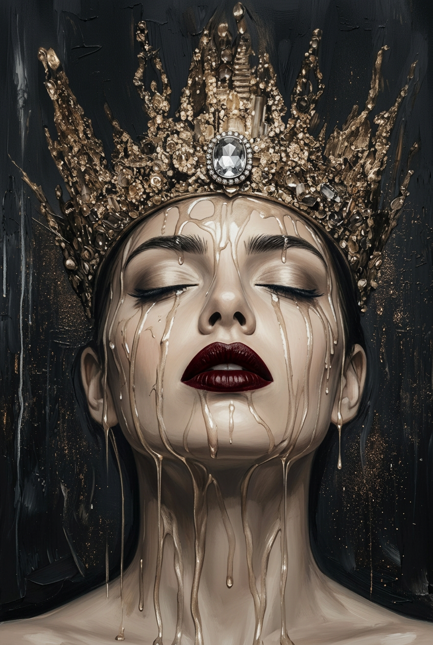 Gouden Vrouw Portret Wanddecoratie Luxe – Elegante Canvas of Aluminium Print