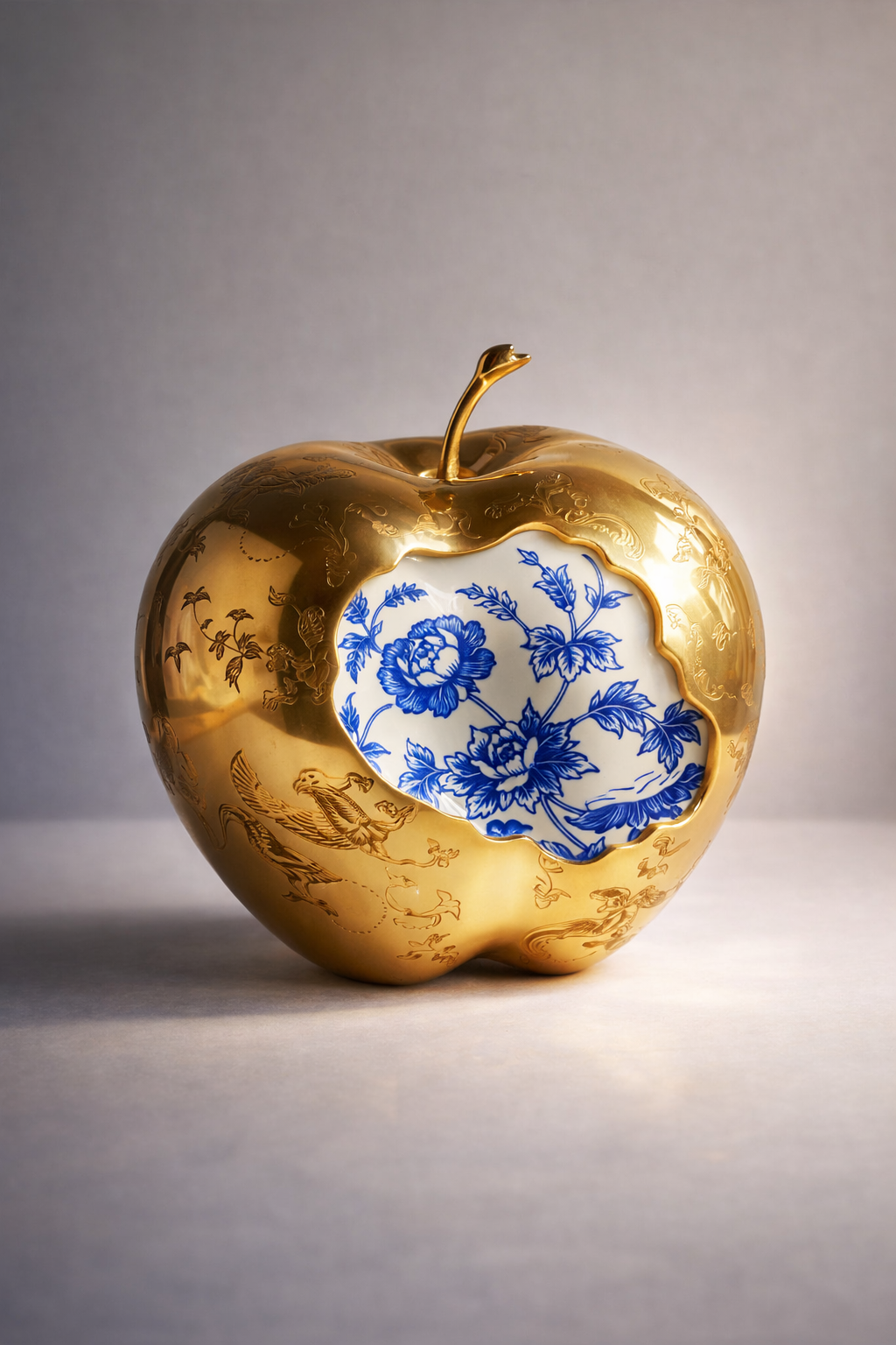 Gouden Beet van Delft wanddecoratie met hap in Delfts blauw en gouden accenten