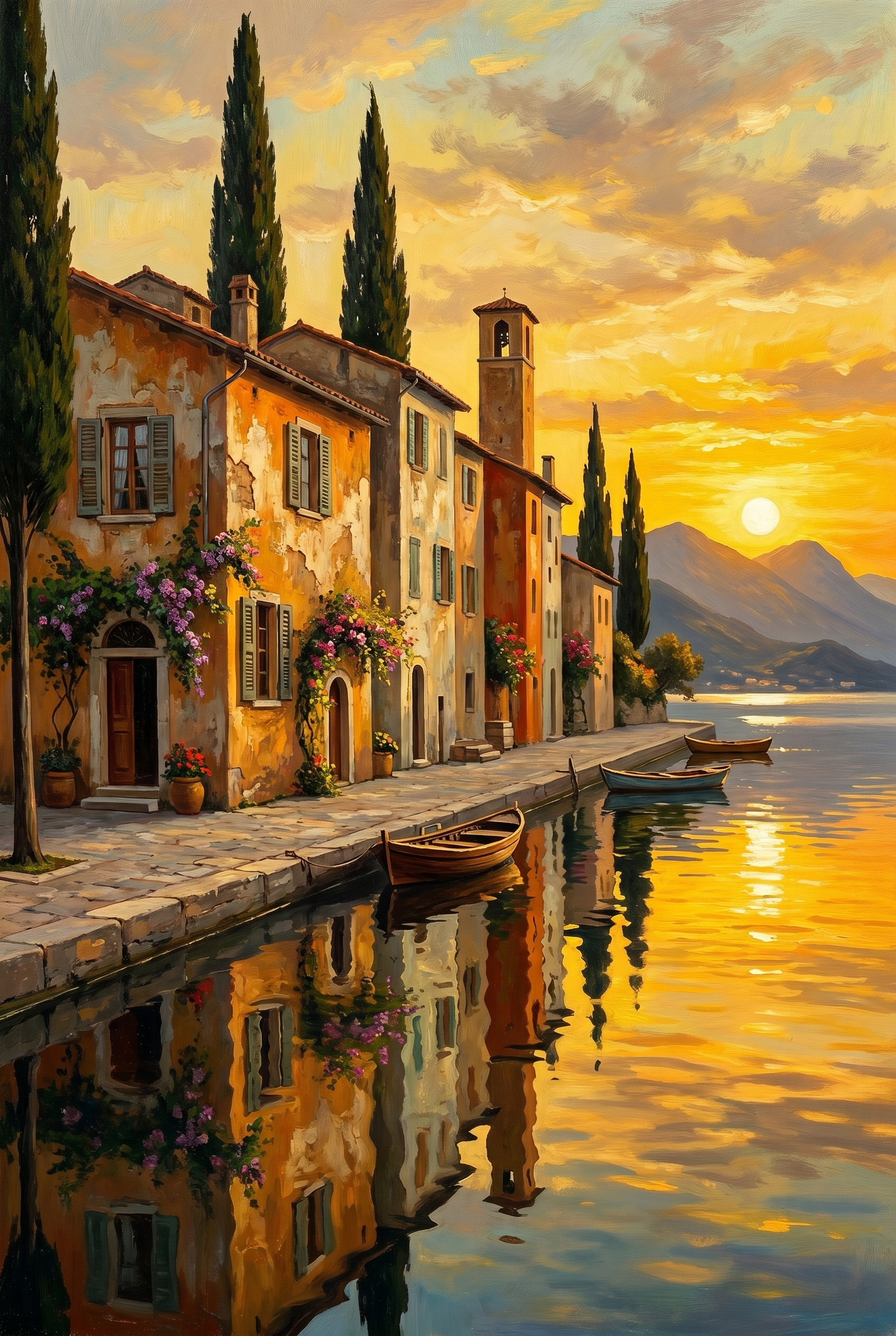 Gouden Avond aan Bellavista Wanddecoratie – Italiaans Landschap Canvas Print