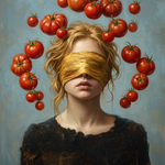 Tomaten in het Donker wanddecoratie met rijpe tomaten dramatisch belicht tegen donkere achtergrond