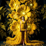 Goldene Blüte bei Nacht – Wandbild auf Leinwand, Aluminium oder Poster