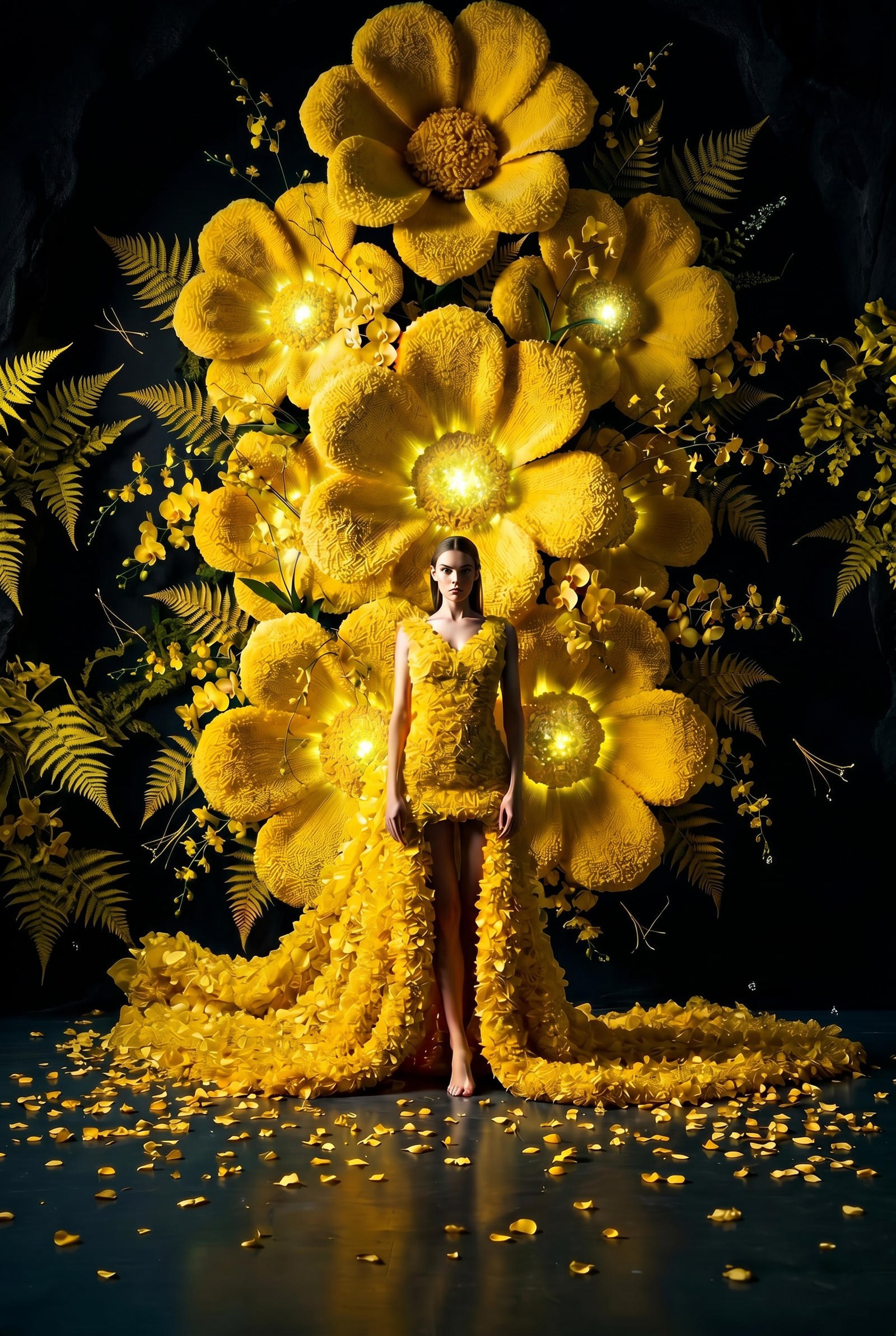 Gouden Bloei bij Nacht Wanddecoratie – Botanisch Luxe Canvas Print