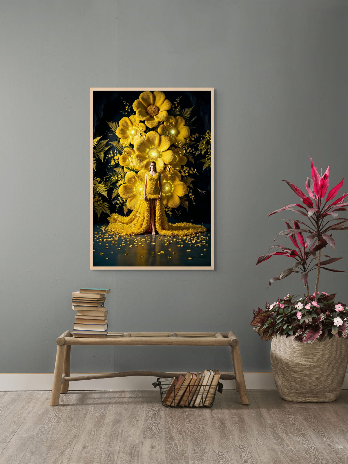 Gouden Bloei bij Nacht Wanddecoratie | ArtifyCanvas