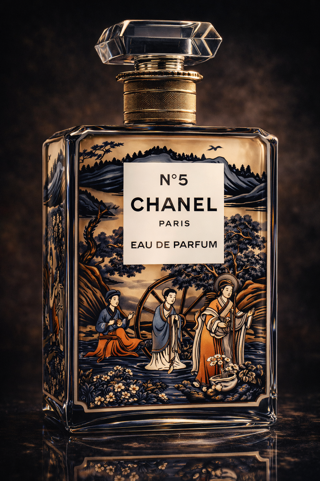 Gouden Droomgeur wanddecoratie met dromerig parfumflesje in warme gouden tinten