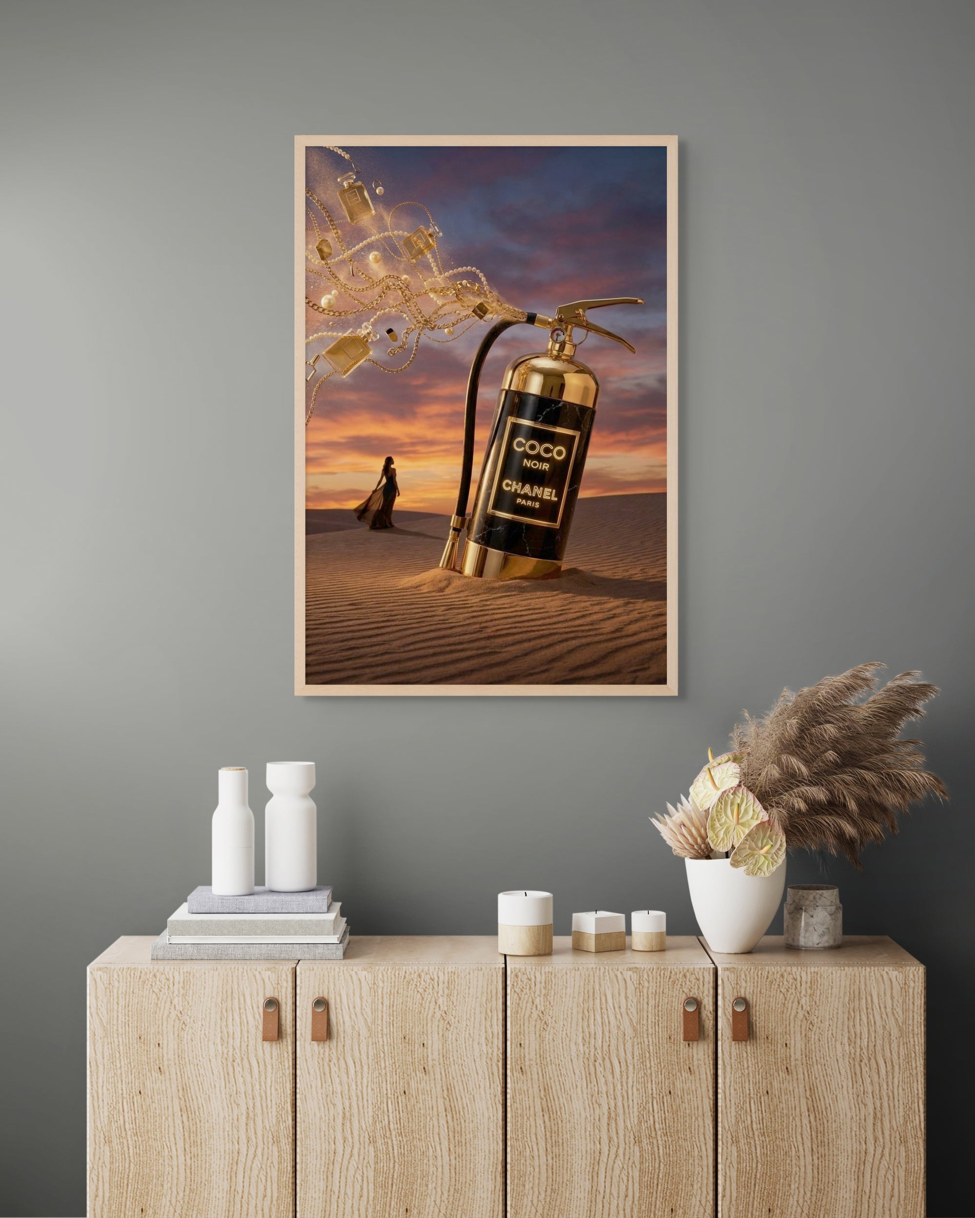 Gouden Bloemen Storm Wanddecoratie – Luxe Botanisch Canvas Print