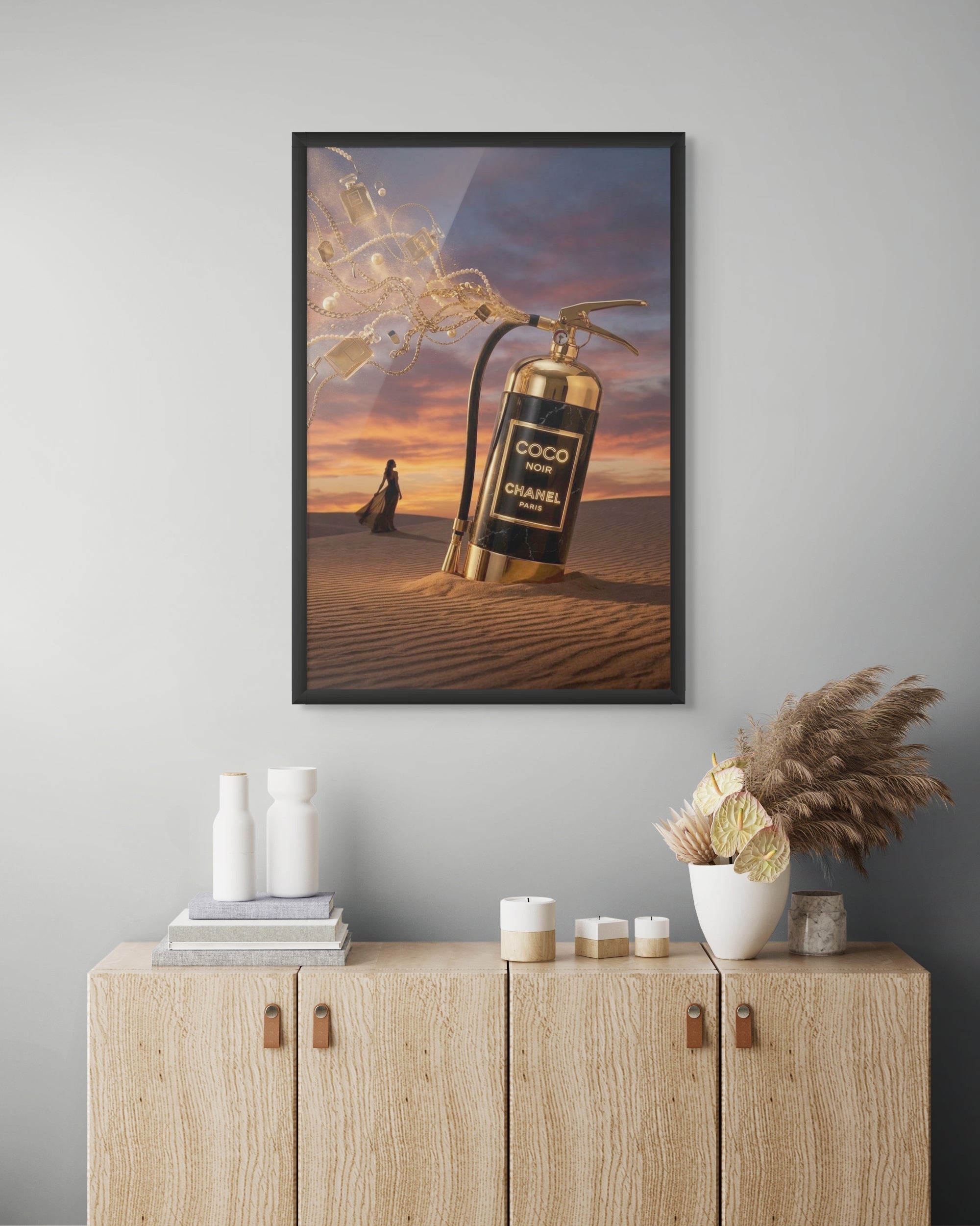 Gouden Bloemen Storm Wanddecoratie – Luxe Botanisch Canvas Print