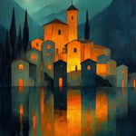 Gouden Gloed aan het Water Wanddecoratie – Sfeervolle Landschap Canvas Print