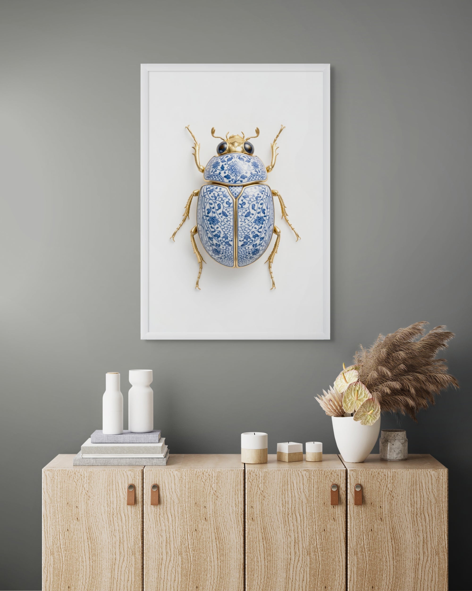 Gouden Kever Wanddecoratie Delfts Blauw – Luxe Insect Canvas Print