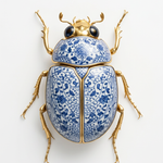 Gouden Keverblauw wanddecoratie met glanzende kever in goud- en blauwtinten