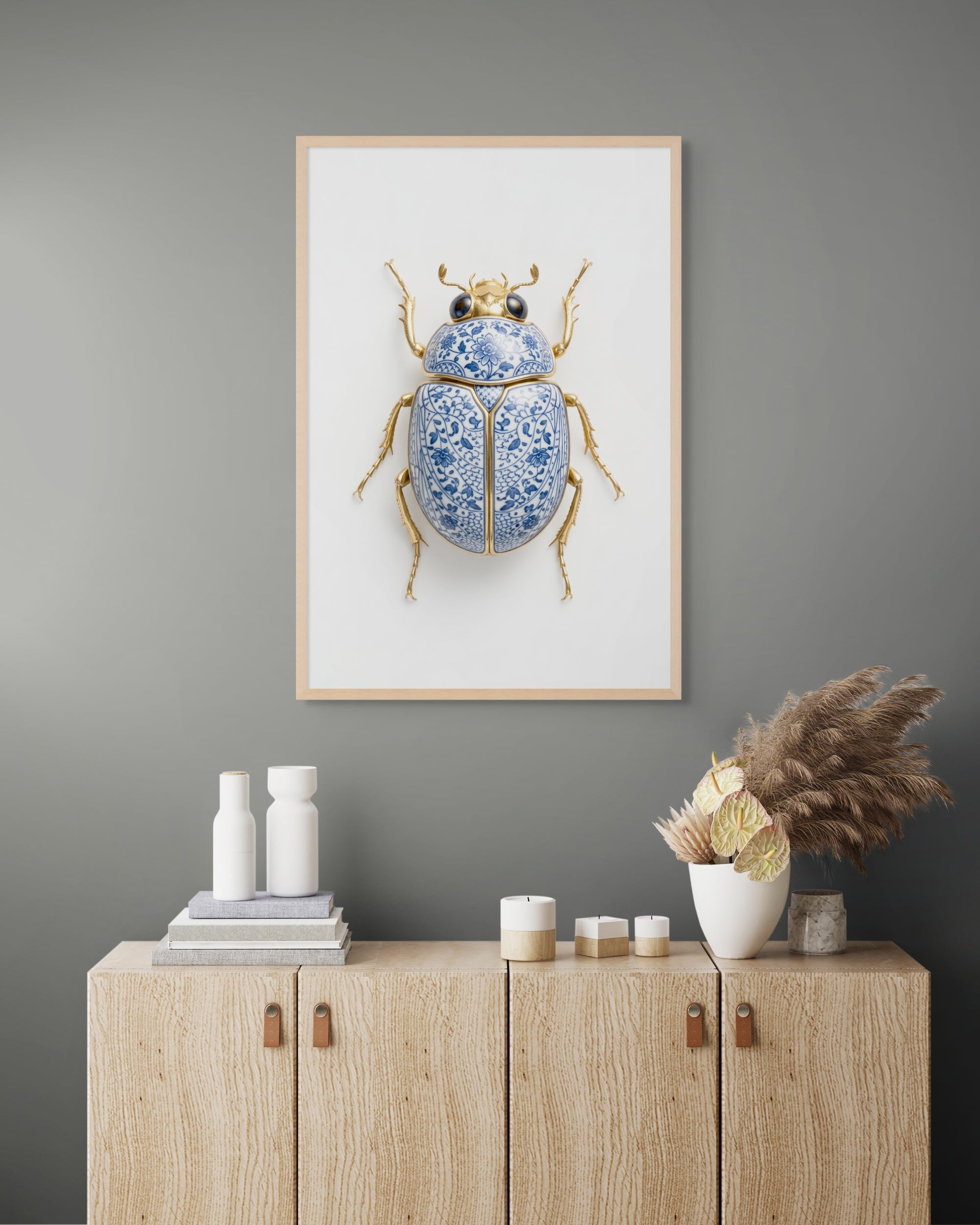 Gouden Kever Wanddecoratie Delfts Blauw – Luxe Insect Canvas Print