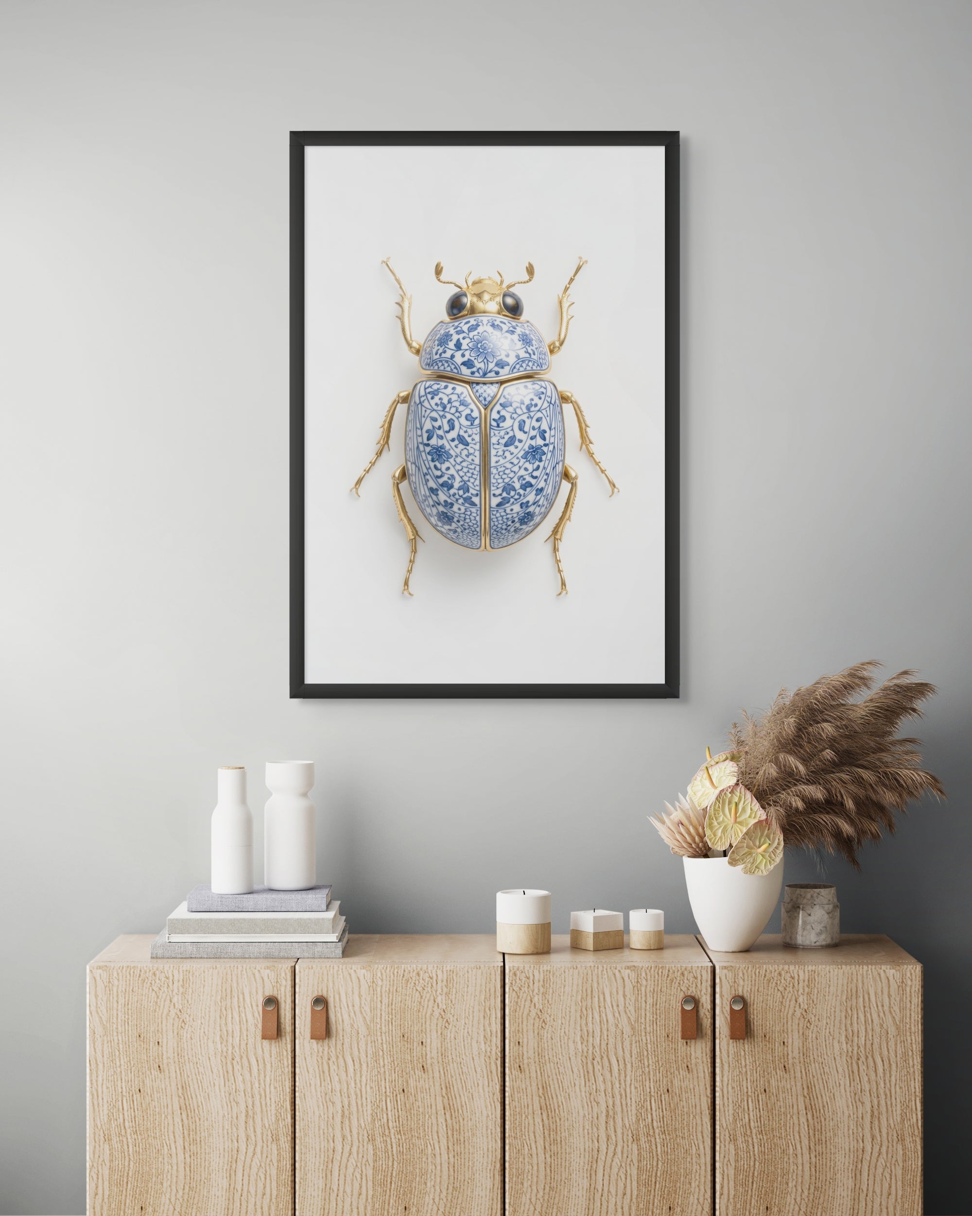 Gouden Kever Wanddecoratie Delfts Blauw – Luxe Insect Canvas Print