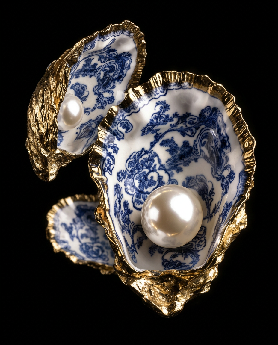 Gouden Schelpen met Koninklijke Parels wanddecoratie met gouden schelpen en glanzende parels