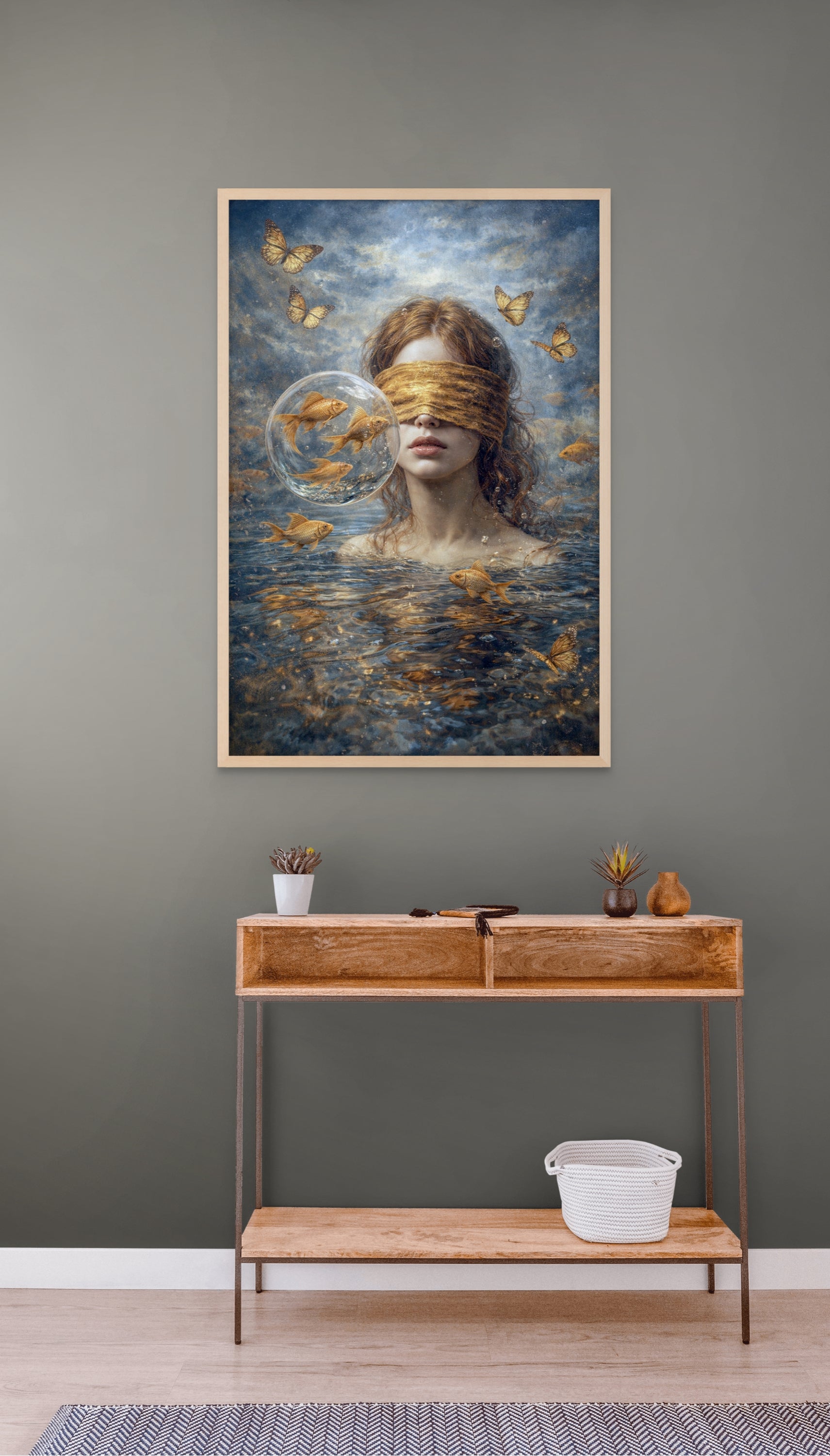 Gouden Onderwaterwereld Wanddecoratie – Luxe Oceaan Canvas Slaapkamer Print