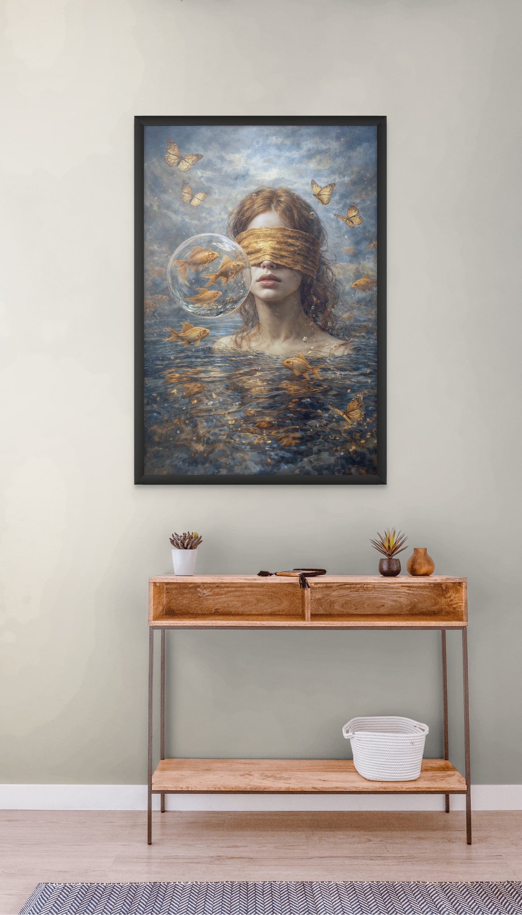 Gouden Onderwaterwereld Wanddecoratie – Luxe Oceaan Canvas Slaapkamer Print