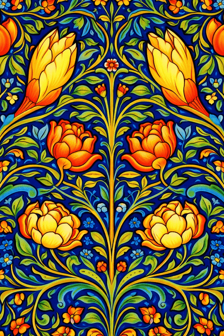 Gouden Tulpen op Koninklijk Blauw Schilderij