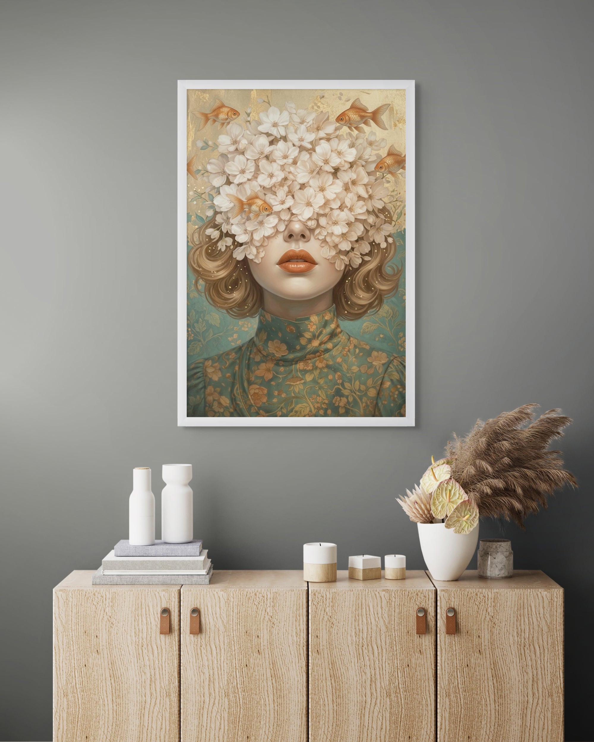 Goudvis Bloesem Wanddecoratie – Dromerig Aquarel Canvas Print
