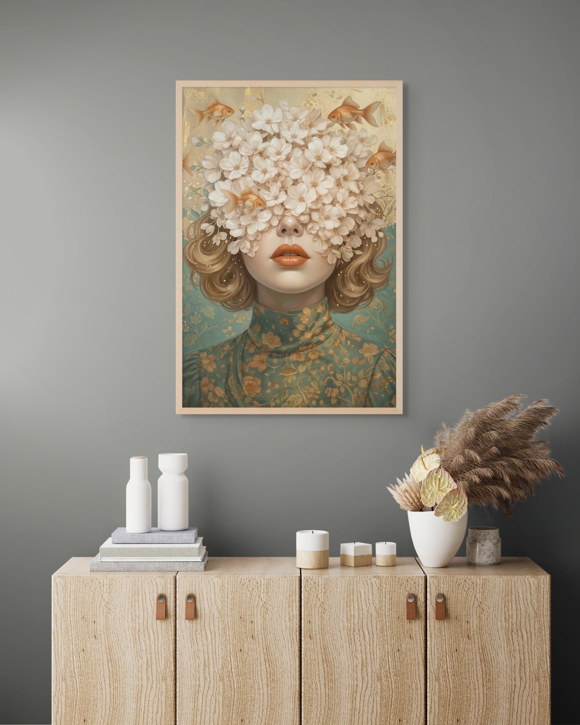 Goudvis Bloesem Wanddecoratie – Dromerig Aquarel Canvas Print