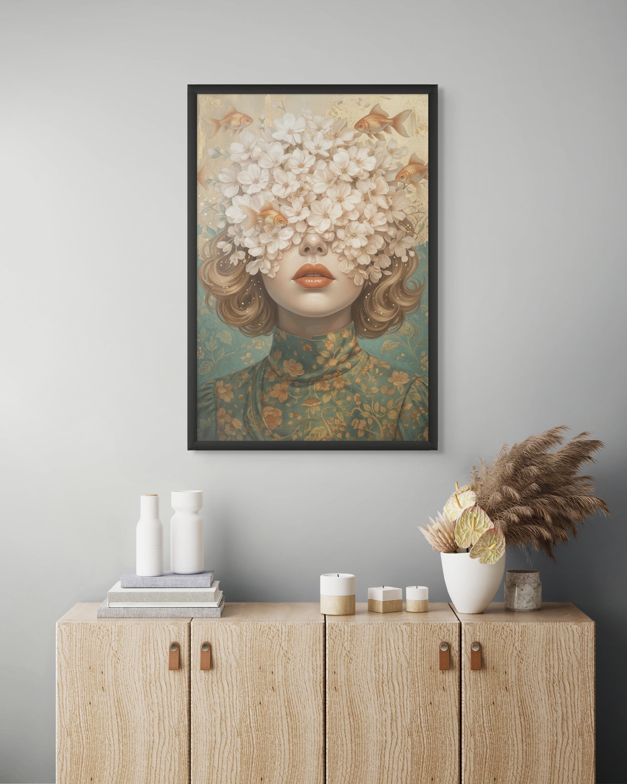 Goudvis Bloesem Wanddecoratie – Dromerig Aquarel Canvas Print