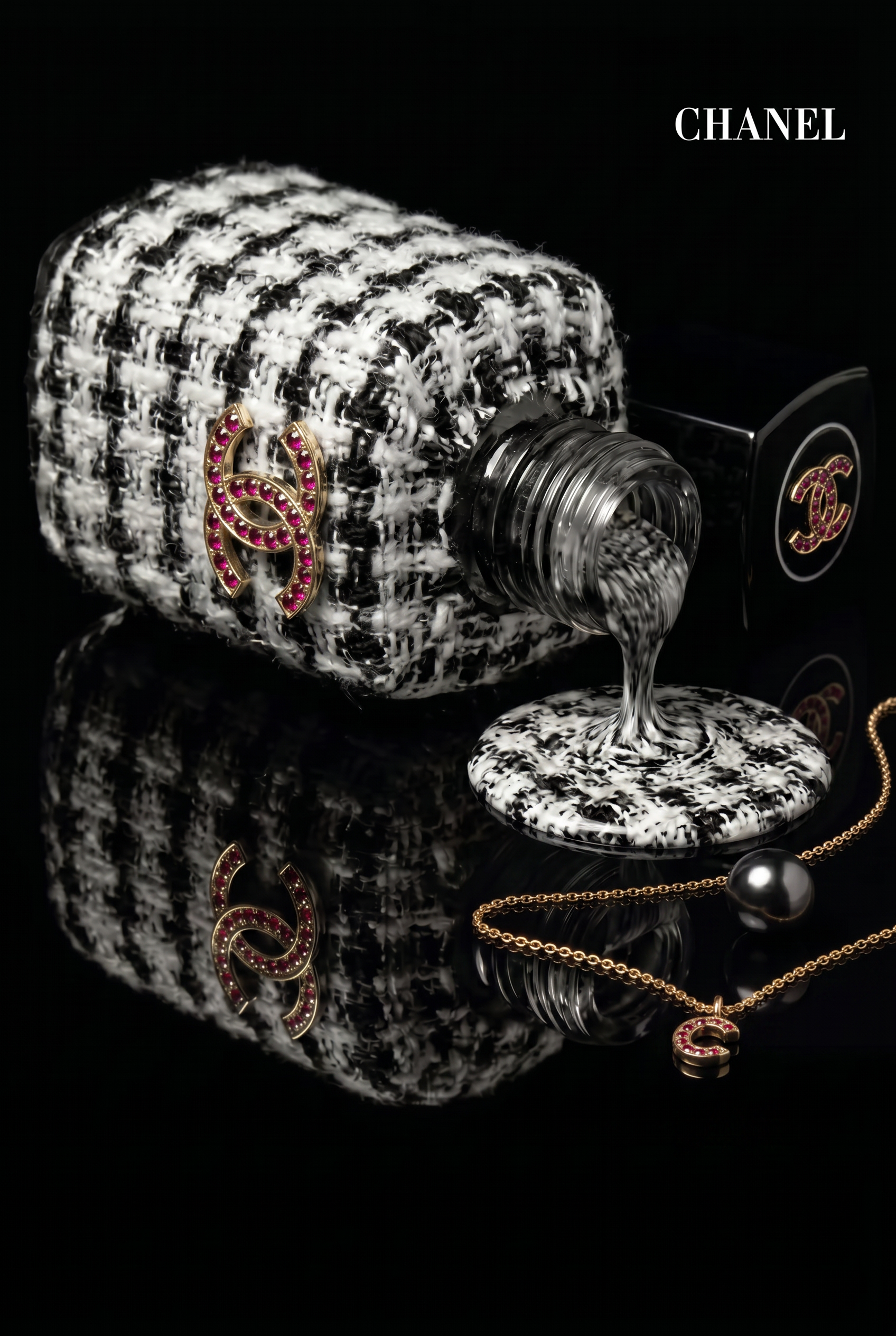 Haute Couture Pour Chanel in Motion wanddecoratie met elegante couture-figuur in beweging
