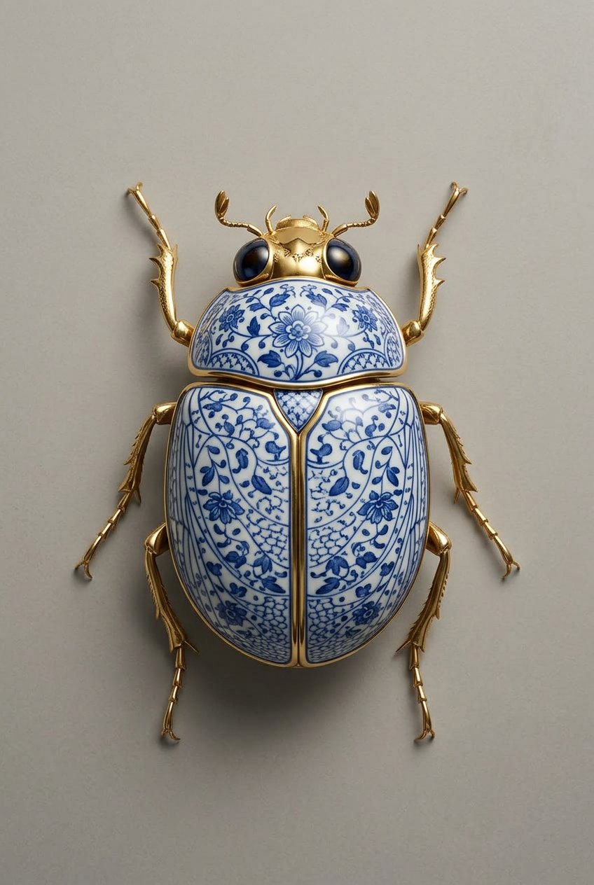 Imperial Delft Scarab wanddecoratie met sierlijke scarabee in klassiek Delfts blauw