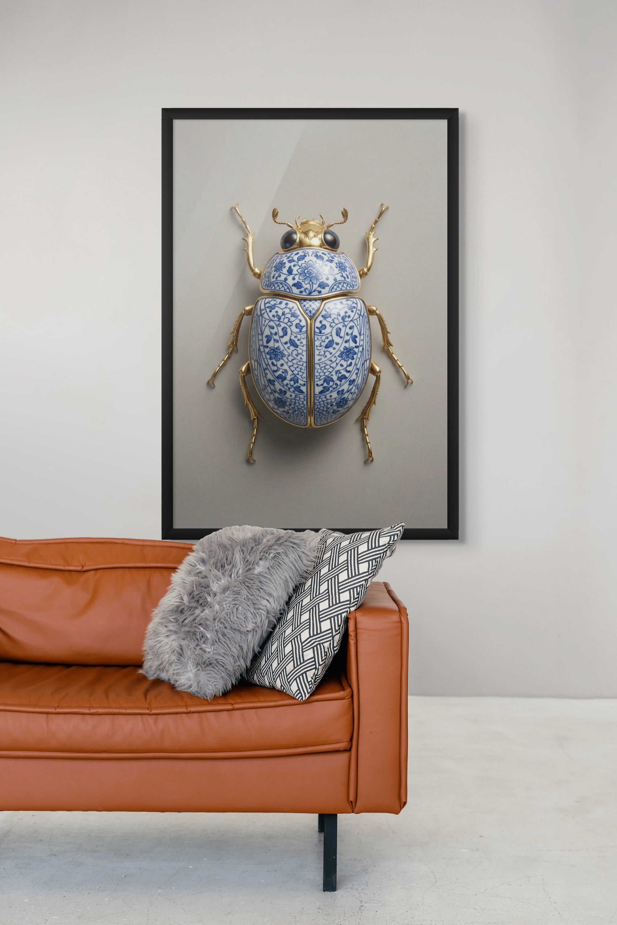 Delfts Blauw Kever Wanddecoratie – Koninklijk Insect Canvas Print