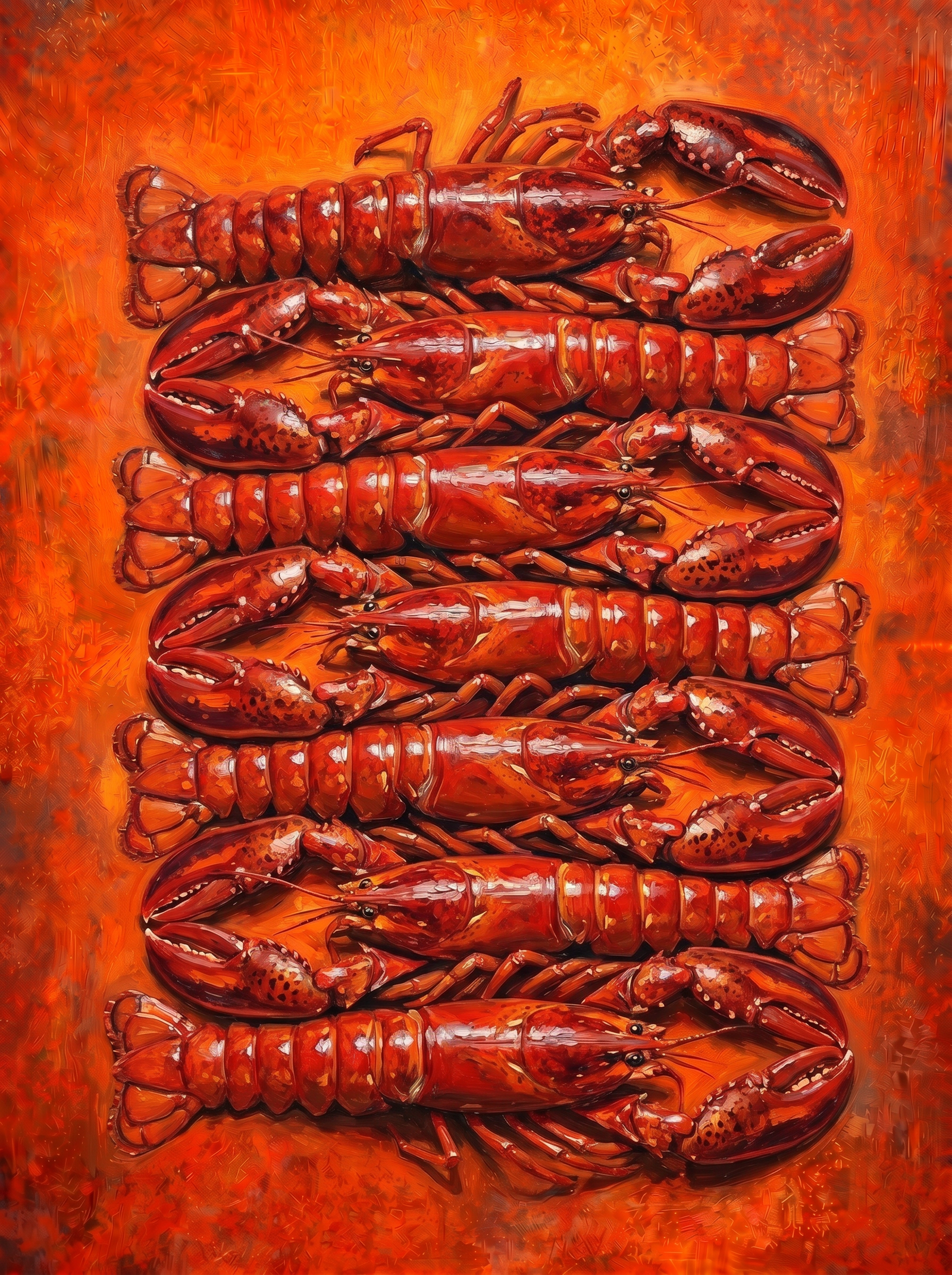 Inferno Tide The Lobster Assembly wanddecoratie met kreeften in vurige getijden