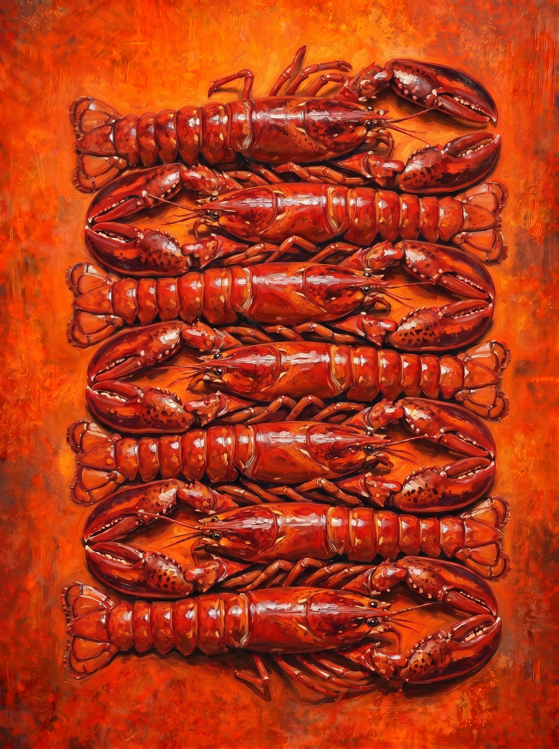 Inferno Tide The Lobster Assembly wanddecoratie met kreeften in vurige getijden