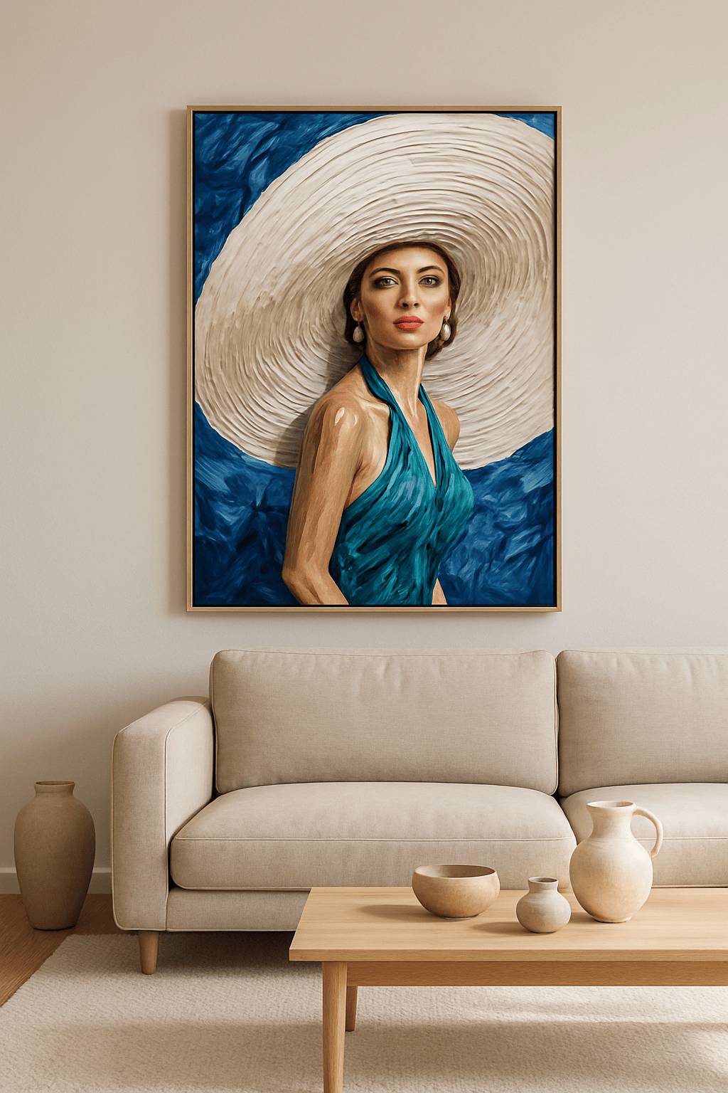 Ivory Halo in een warme moderne woonkamer | ArtifyCanvas