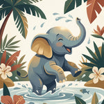 Junglepret met Slurfje wanddecoratie met schattig olifantje in een speelse jungle