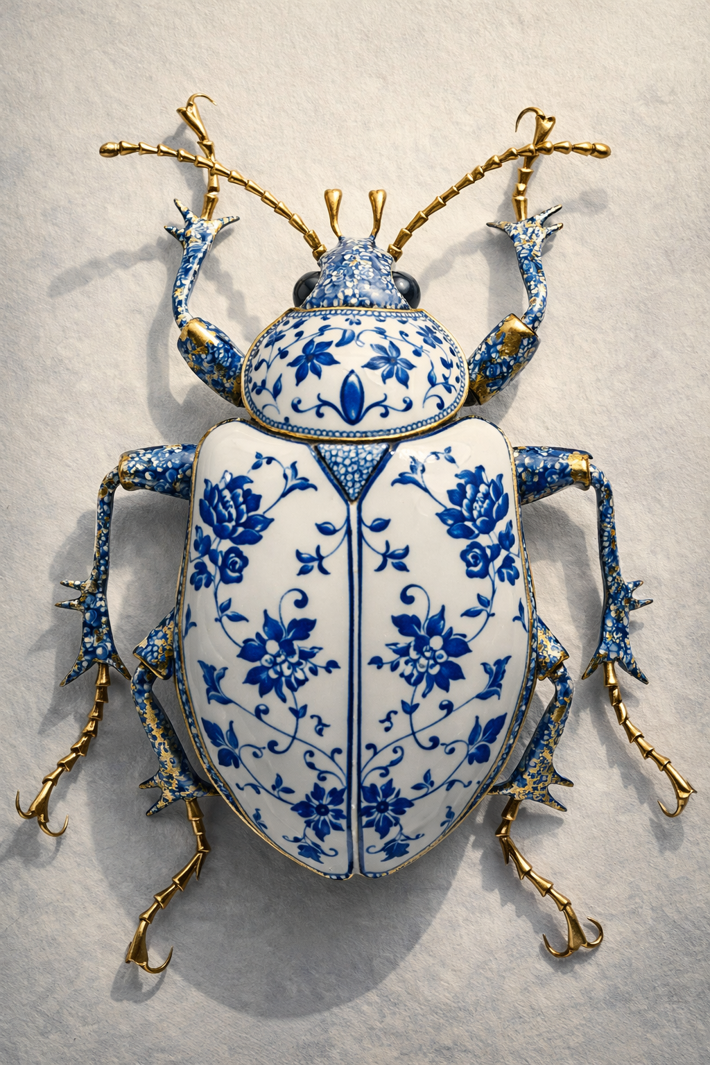 Keizerkever van Delfts Blauw wanddecoratie met statige kever in klassiek Delfts blauw