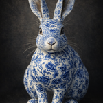 Delft Bloom Hare wanddecoratie met haas omringd door bloemen in Delfts blauw
