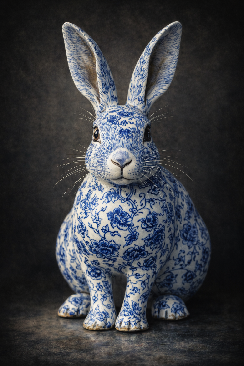 Delft Bloom Hare wanddecoratie met haas omringd door bloemen in Delfts blauw