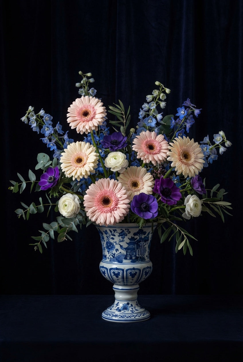 Middernacht in Delfts Blauw wanddecoratie met nachtelijke scene in klassiek Delfts blauw
