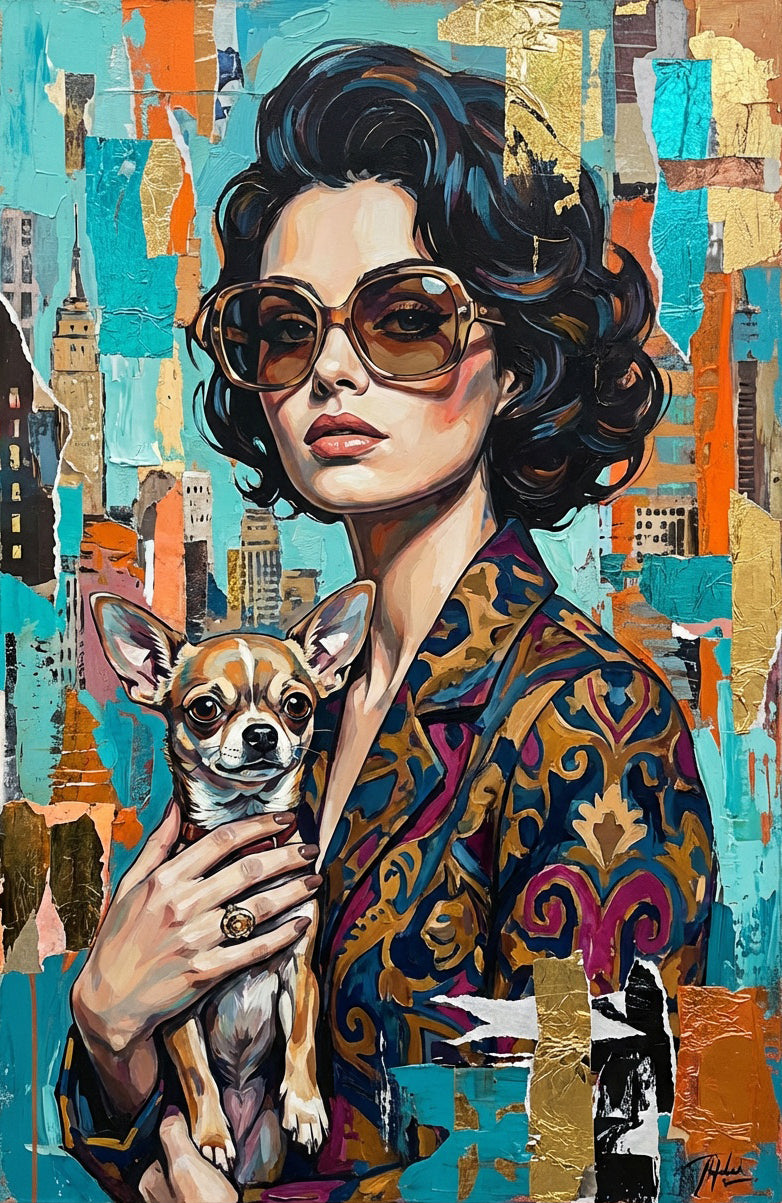 City Chic met Chihuahua wanddecoratie met chihuahua in chique stadssfeer