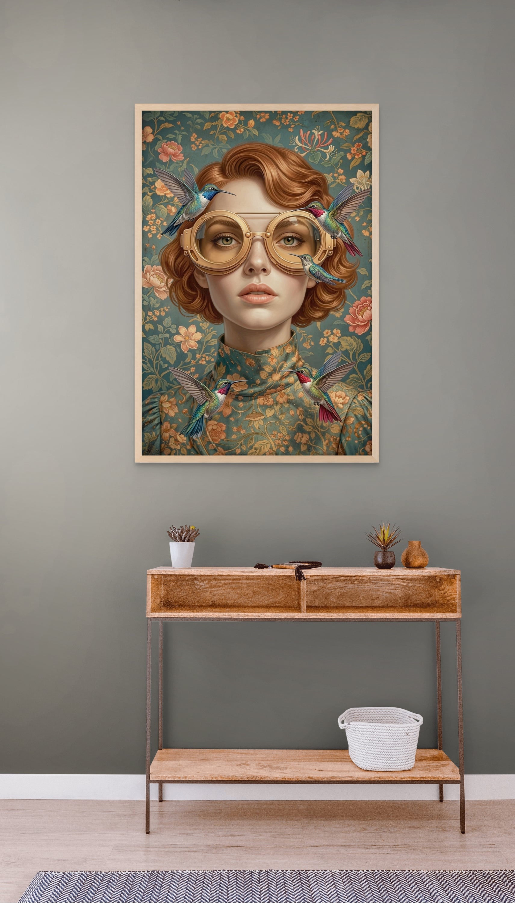 Kolibrie Gouden Blik Wanddecoratie – Exotische Vogel Canvas Print