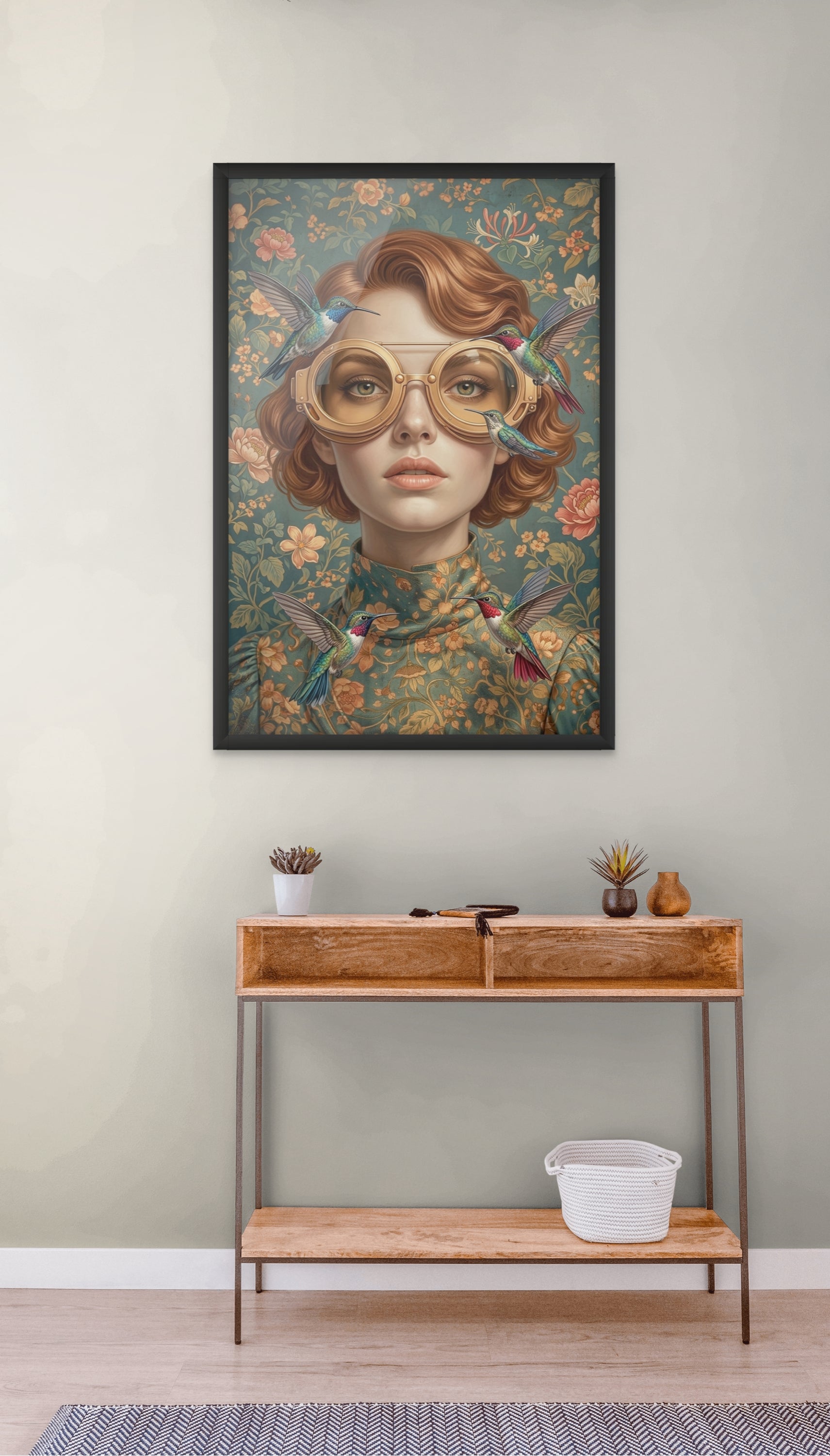 Kolibrie Gouden Blik Wanddecoratie – Exotische Vogel Canvas Print