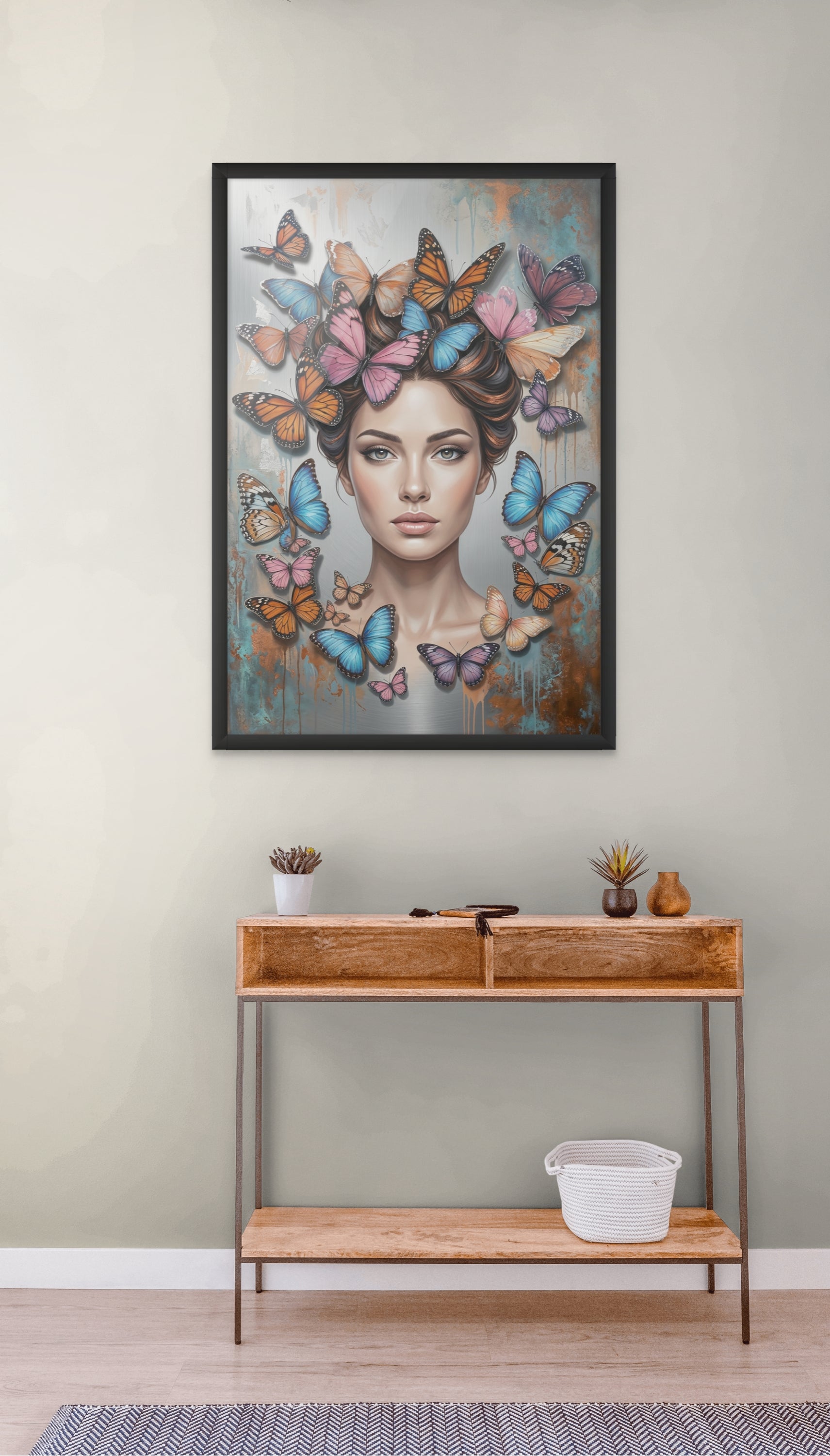 Vlinderstorm Vrouw Wanddecoratie – Kleurrijke Fantasy Canvas Print