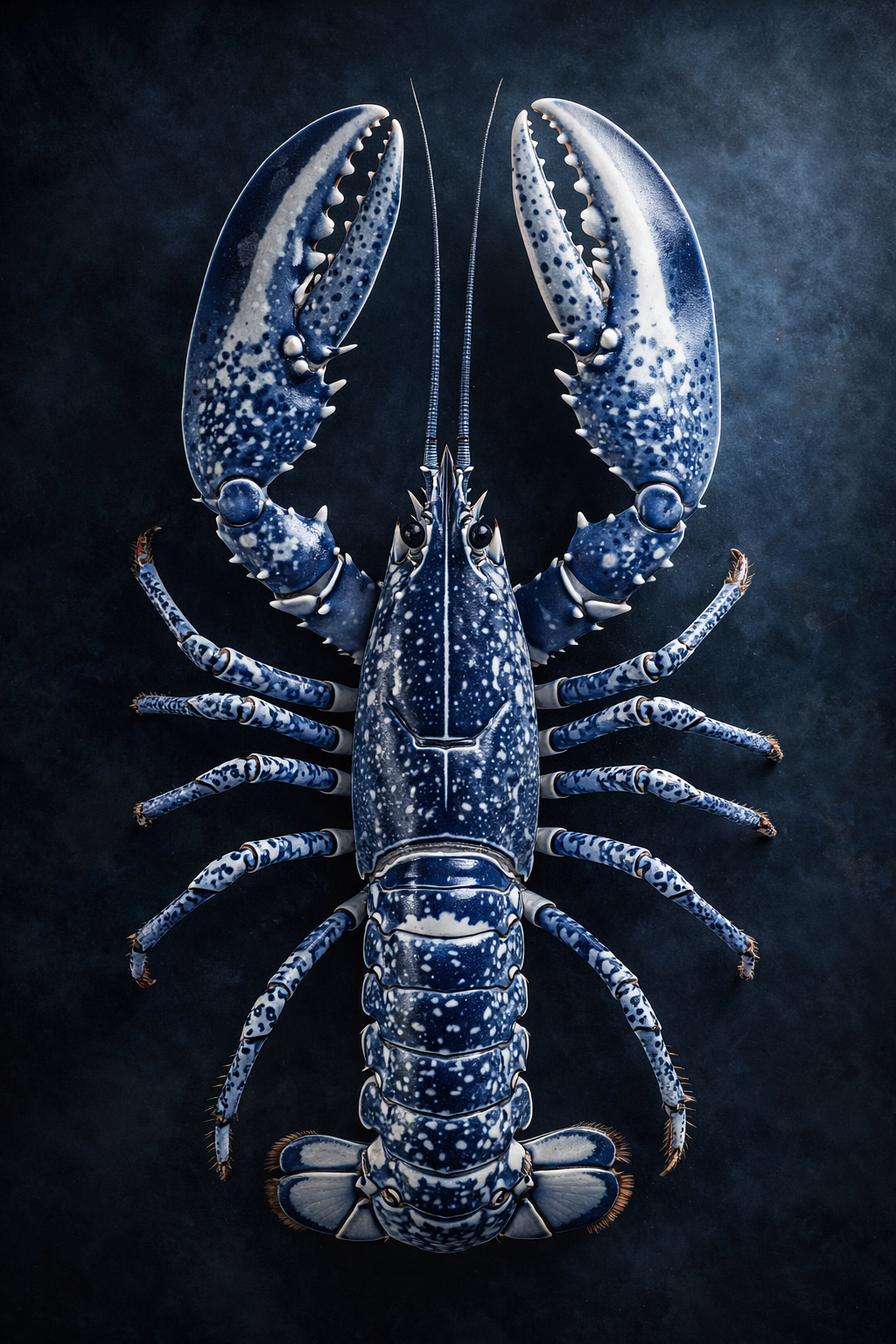 Koningskreeft in Oceaanblauw wanddecoratie met statige kreeft in diepe oceaanblauwe tinten