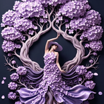 Lavender Roots Reverie wanddecoratie met lavendel en sierlijke wortels in zachte paarstinten